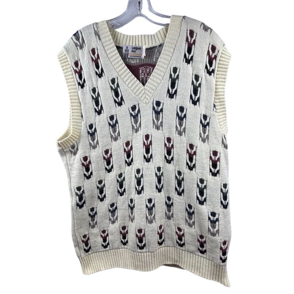 London Fog Men's Geometric Alpaca Sweater Vest XLT‎ Multicolor V-Neck
